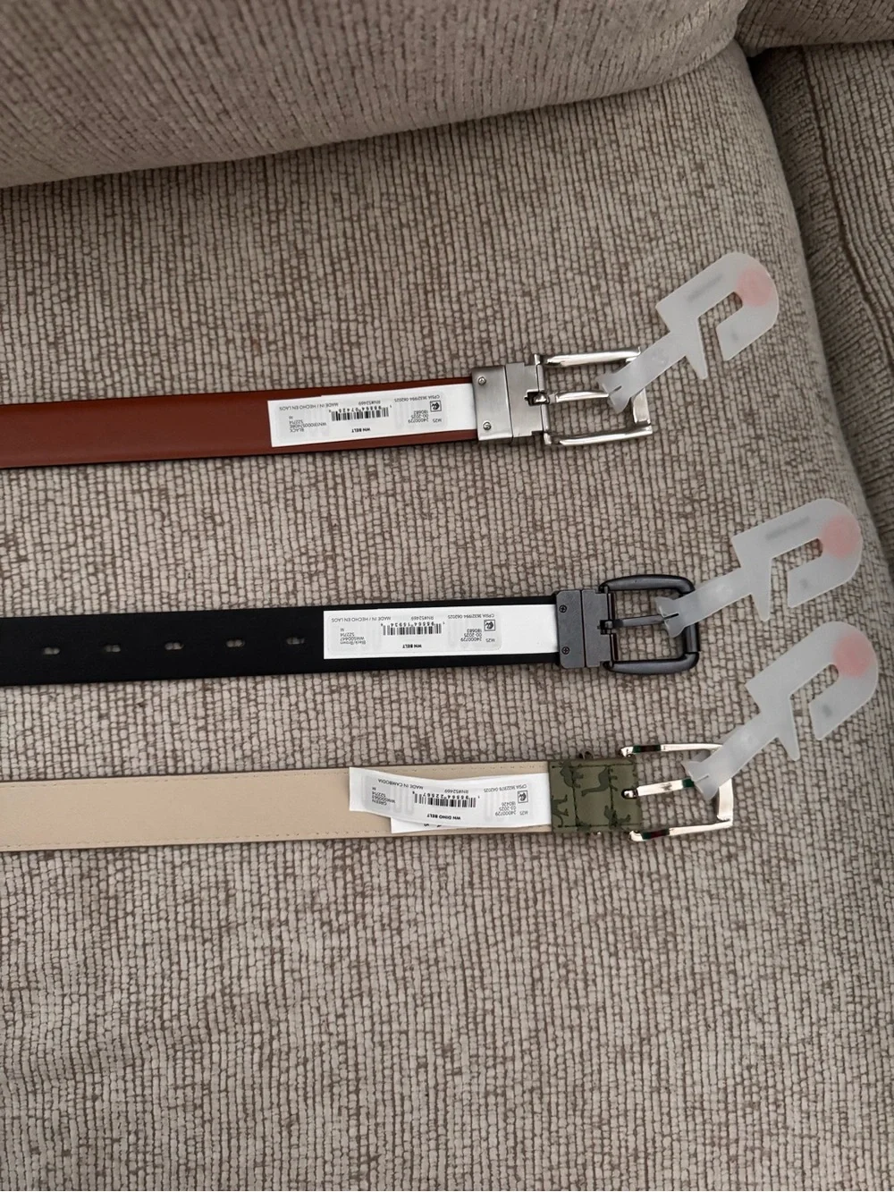 Three boy Casual Belts - Olive Camo, Dark Brown, Black